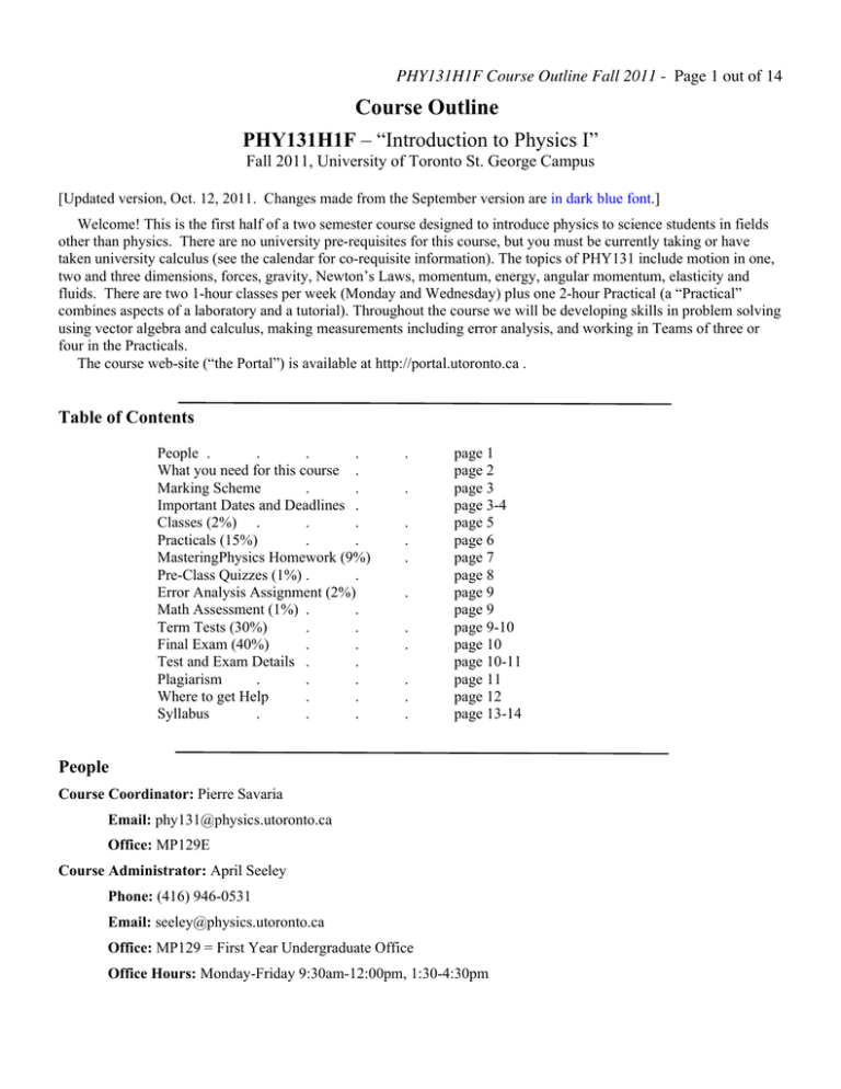 Course Outline Department Of Physics