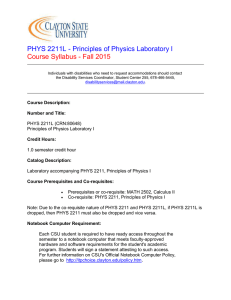 PHYS 2211L - Principles of Physics Laboratory I Course Syllabus