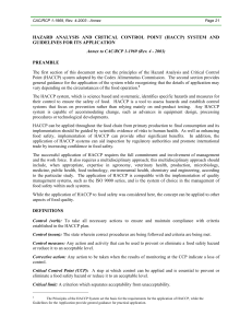 HAZARD ANALYSIS AND CRITICAL CONTROL POINT (HACCP