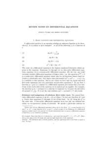 REVIEW NOTES ON DIFFERENTIAL EQUATIONS 1. Basic concepts