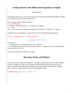 Getting Started with Differential Equations in Maple Direction Fields