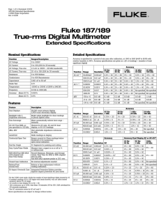 Fluke 187/189 True-rms Digital Multimeter Extended Specifications