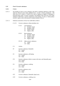 209 - 2.2.8 Class 8 Corrosive substances 2.2.8.1 Criteria 2.2