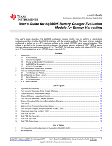 User`s Guide for bq25505 Battery Charger Evaluation Module for