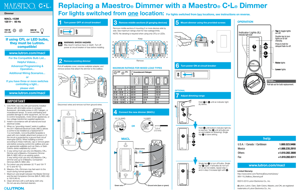 Replacing A Maestro Dimmer With, Lutron Maestro Dimmer Wiring Diagram