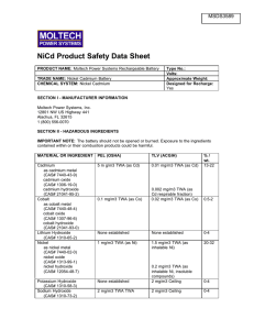 NiCd Product Safety Data Sheet