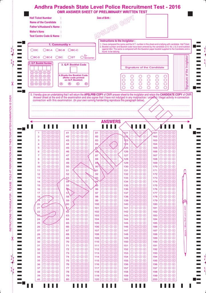 APSLPRT OMR Sample.pmd - andhra pradesh police recruitment