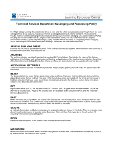 Technical Services Department Cataloging and