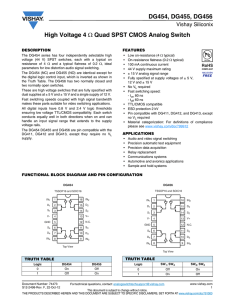 DG454, DG455, DG456 High Voltage 4 Ω Quad SPST CMOS