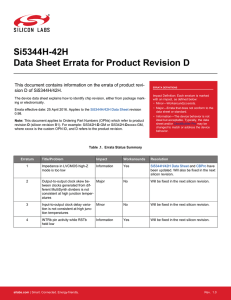 Si5344H-42H Data Sheet Errata for Product Revision D