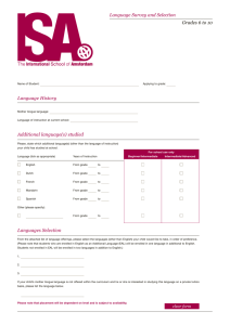 Language selection form for Grade 6 to 10