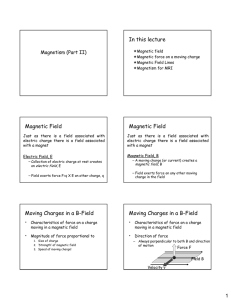 In this lecture Magnetic Field Magnetic Field Moving Charges in a B