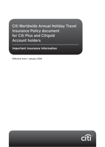 Citi Worldwide Annual Holiday Travel Insurance Policy document for