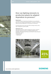 How can lighting intensity in production plants be adapted