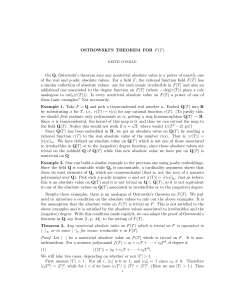 OSTROWSKI`S THEOREM FOR F(T) On Q, Ostrowski`s theorem