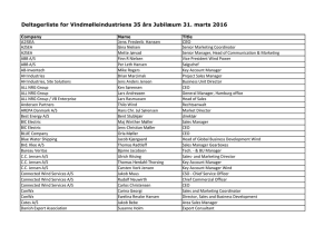 Deltagerliste for Vindmølleindustriens 35 års Jubilæum 31. marts 2016