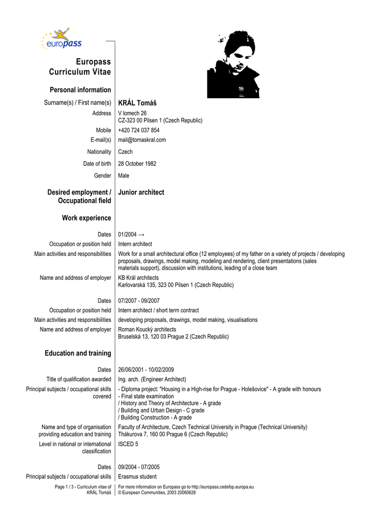 Model Cv Europass 2021 - Europass Curriculum Vitae Europass Cv Format