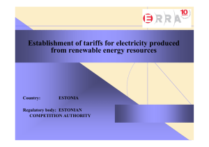 Establishment of tariffs for electricity produced from renewable