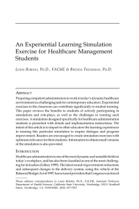 An Experiential Learning Simulation Exercise for Healthcare