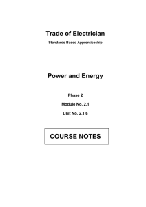 Trade of Electrician Power and Energy COURSE NOTES