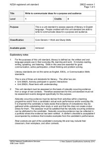 NZQA registered unit standard 26622 version 1 Page 1 of 3 Title