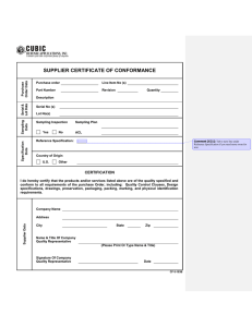 Supplier Certificate of Conformance