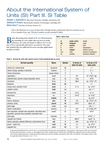 About the International System of Units (SI) Part III. SI Table