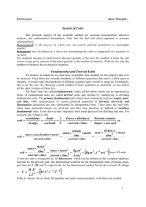 System of Units Fundamental and Derived Units