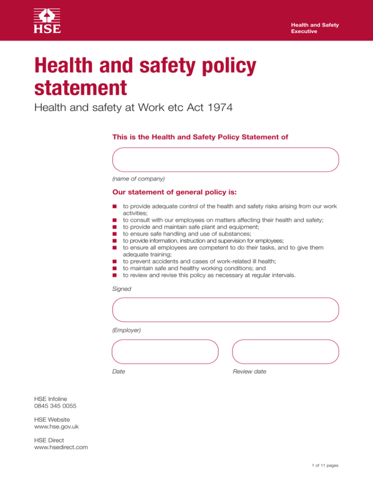 HSE Health And Safety Policy Statement