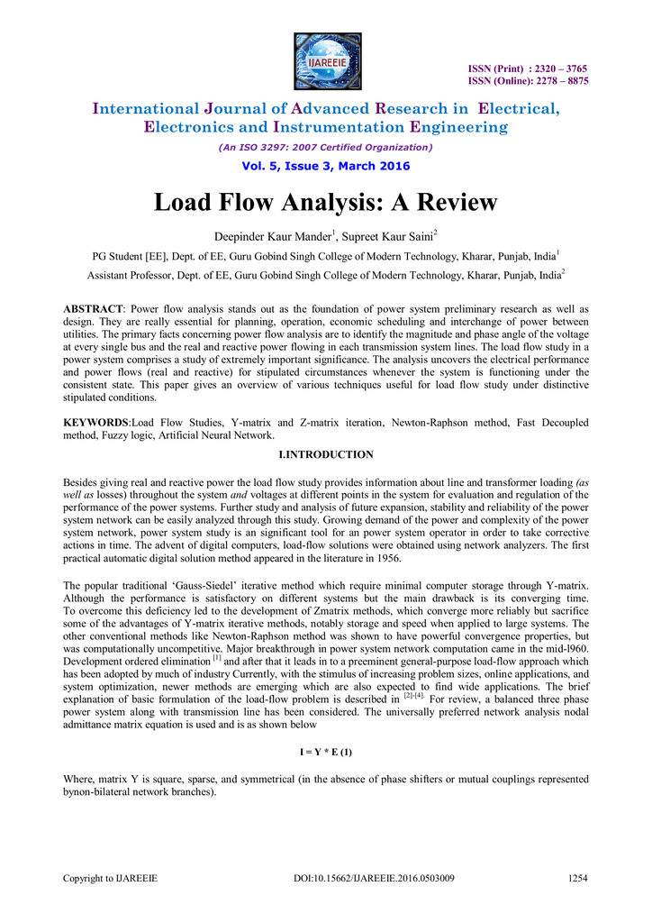 load flow analysis research paper