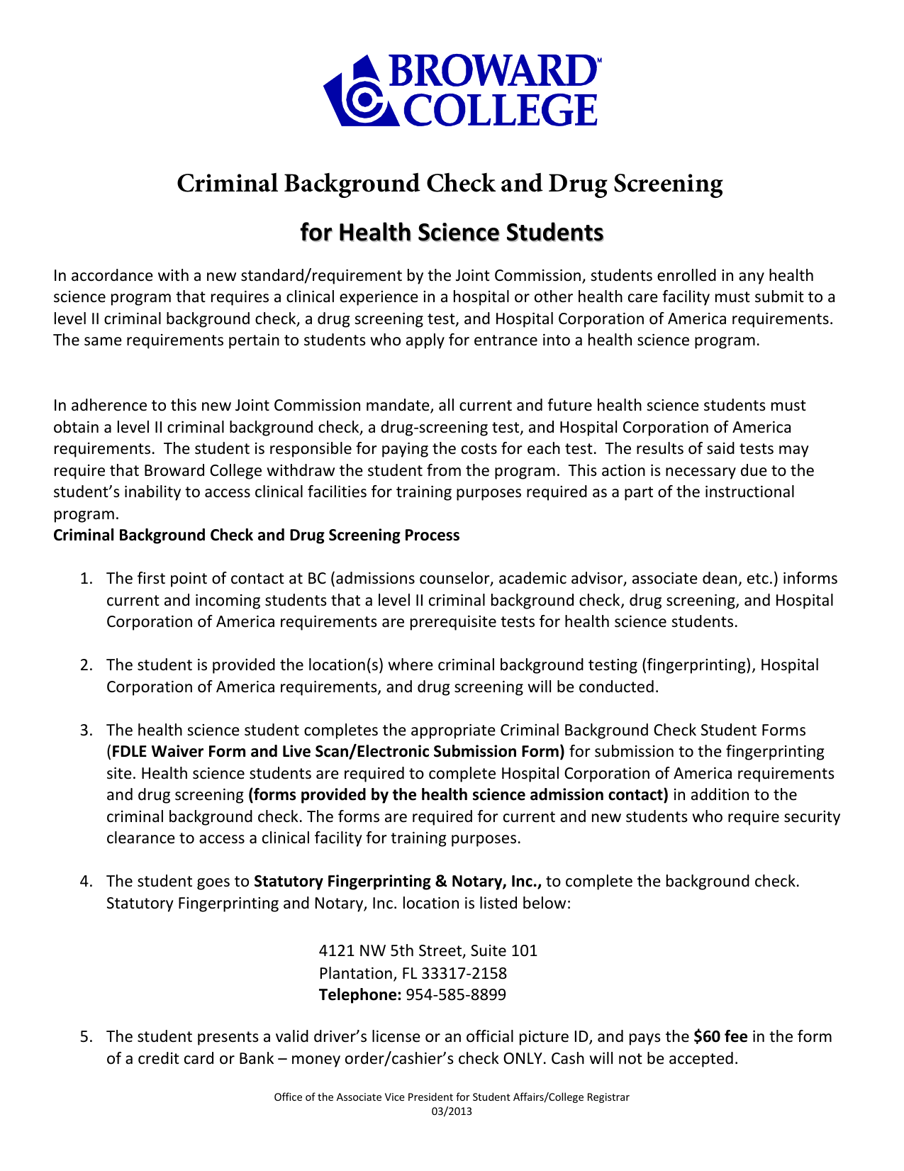 Background Check and Drug Screening