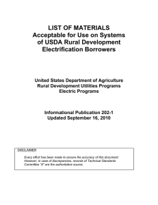 LIST OF MATERIALS Acceptable for Use on
