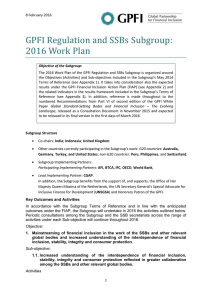 GPFI Regulation and SSBs Subgroup: 2016 Work Plan