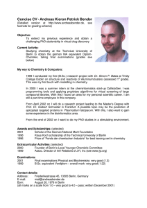 Concise CV - Andreas Kieron Patrick Bender