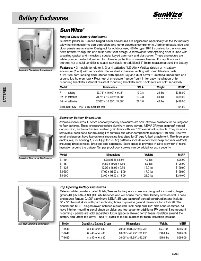 SunWize Battery Enclosures