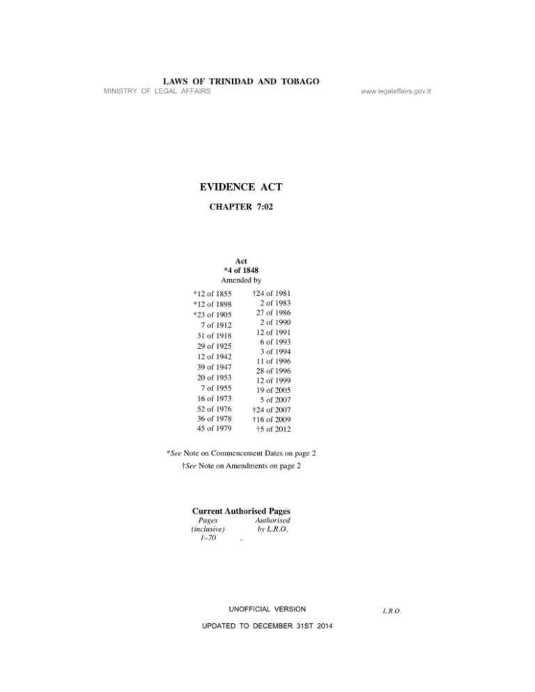 Evidence Act Ministry Of Legal Affairs