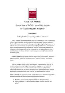 CALL FOR PAPERS Special Issue of the Wiley journal Risk Analysis