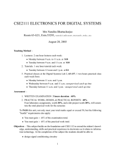 CSE2111 ELECTRONICS FOR DIGITAL SYSTEMS