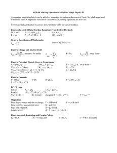 Official Starting Equations (OSE) for College Physics II Appropriate