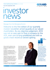 Welcome to this first edition of our quarterly investor