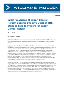 Initial Provisions of Export Control Reform Become Effective October