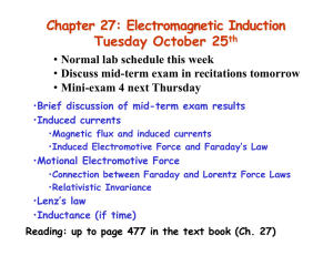 Chapter 27: Electromagnetic Induction Tuesday October 25th