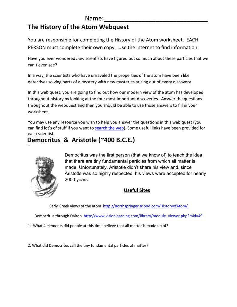 The History of the Atom Webquest Throughout History Of The Atom Worksheet