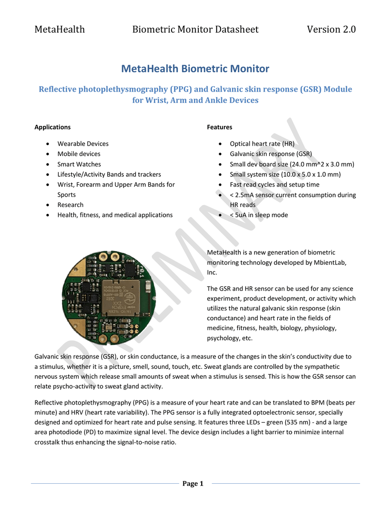 Metahealth Biometric Monitor