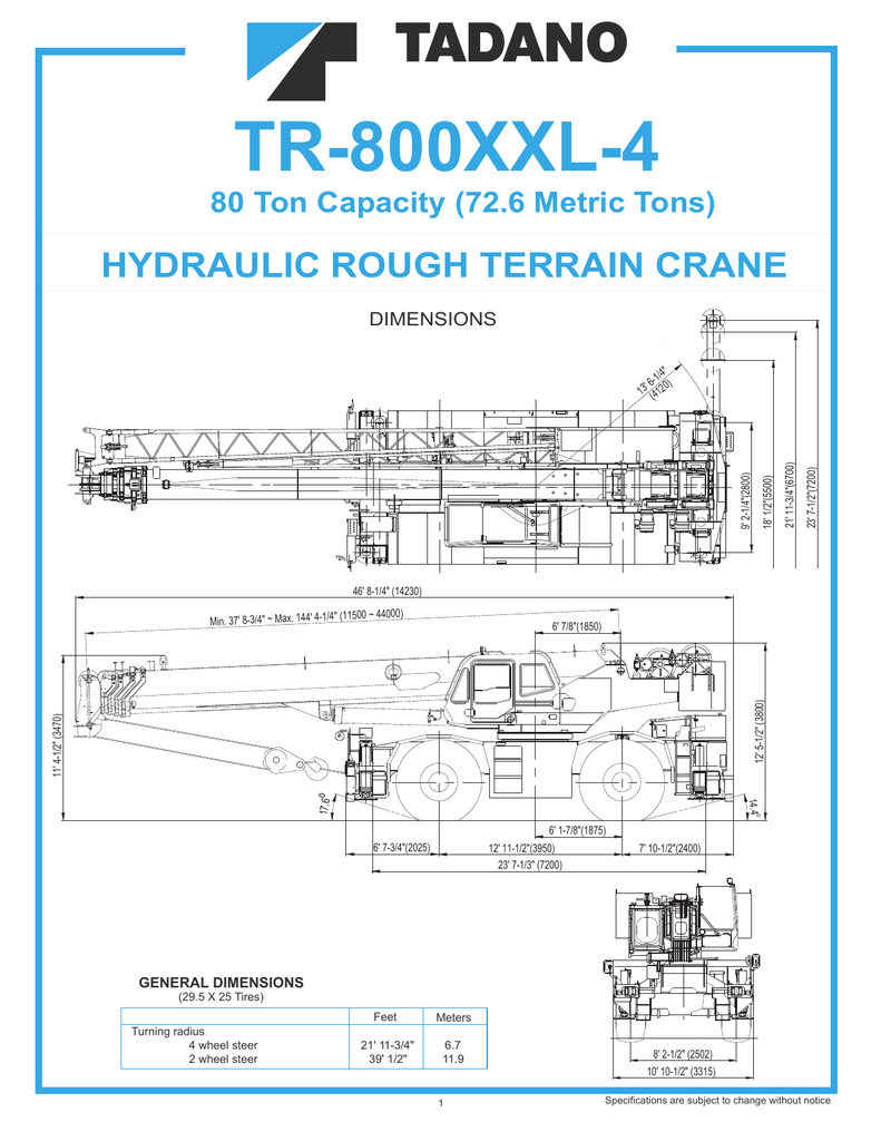 Tadano 70 Ton Crane Load Chart