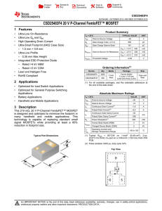 CSD25483F4, 20-V, P-Channel FemtoFET™ MOSFET (Rev. D)