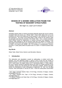 design of a seismic simulation frame for testing of masonry structures