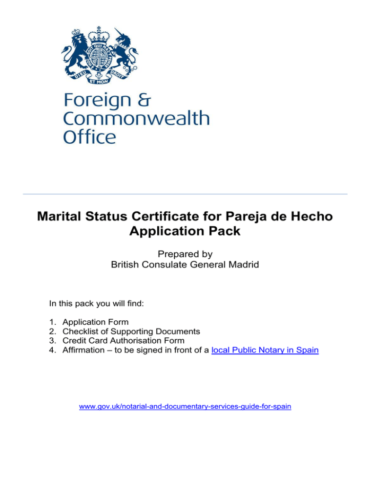 Marital Status Certificate For Pareja De Hecho Pack