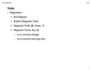 Today • Magnetism > Bar Magnet > Earth`s Magnetic Field