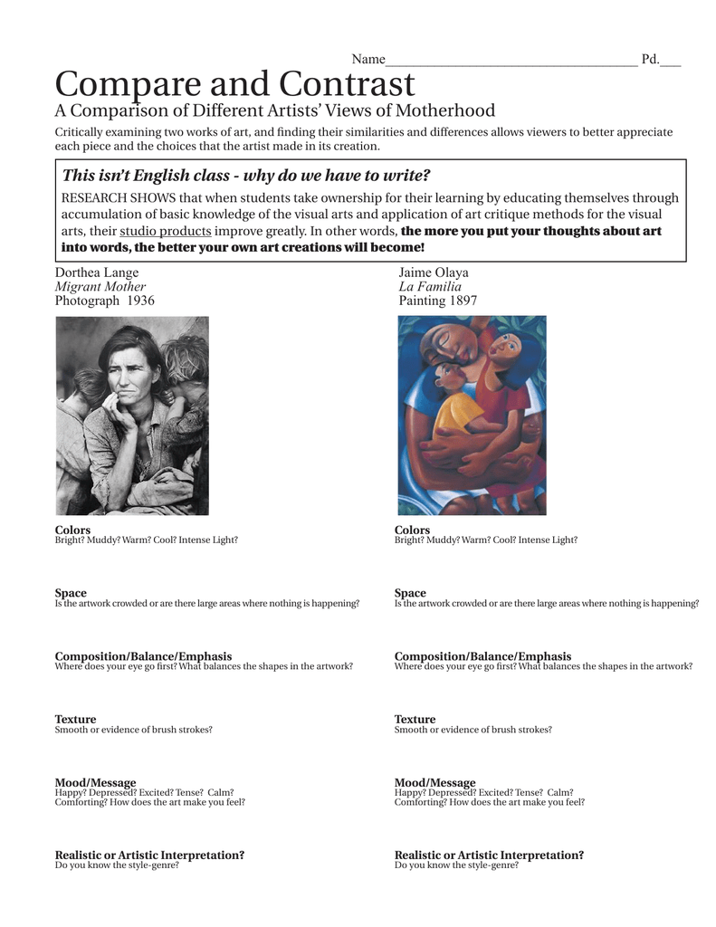 compare and contrast art history essay